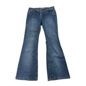 LEI Vintage Y2K Flare Jeans Womens 13 Medium Wash Exposed Button Fly High Rise